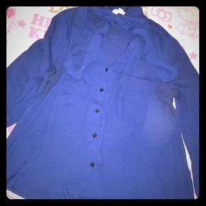 Navy blue shiffon blouse with tie